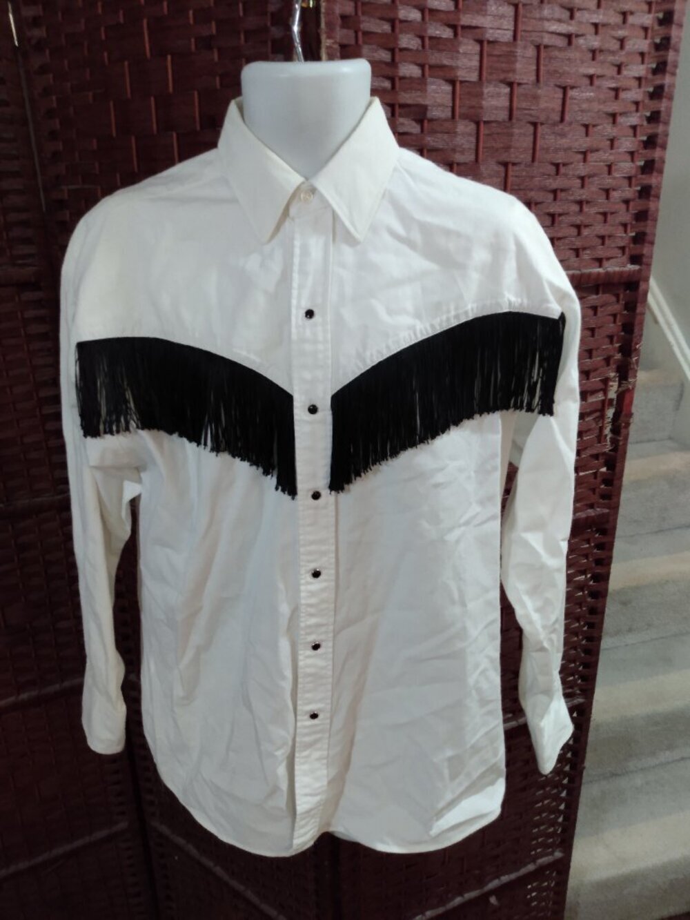 Vintage Panhandle Slim Western Shirt Fringe Mens Large White